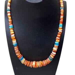 Jay King Chunky Spiny Oyster Turquoise Beaded Necklace Sterling Silver Clasp